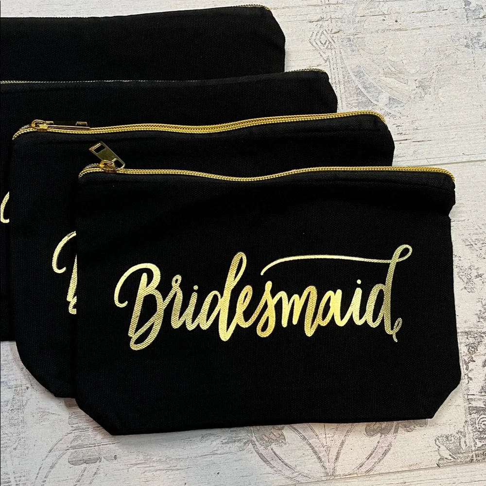 Black and Gold Bridesmaid Makeup Bag Set of 4
